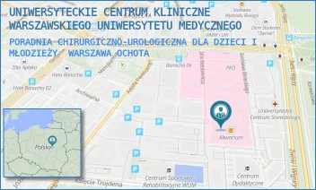 PORADNIA CHIRURGICZNO-UROLOGICZNA DLA DZIECI I MŁODZIEŻY - UNIWERSYTECKIE CENTRUM KLINICZNE WARSZAWSKIEGO UNIWERSYTETU MEDYCZNEGO - ŻWIRKI I WIGURY 63A,  WARSZAWA OCHOTA