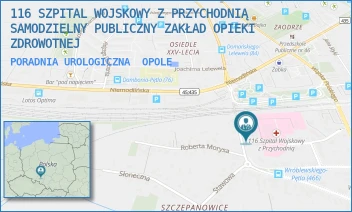 PORADNIA UROLOGICZNA - 116 SZPITAL WOJSKOWY Z PRZYCHODNIĄ SAMODZIELNY PUBLICZNY ZAKŁAD OPIEKI ZDROWOTNEJ W OPOLU - UL. WALEREGO WRÓBLEWSKIEGO 46,  OPOLE